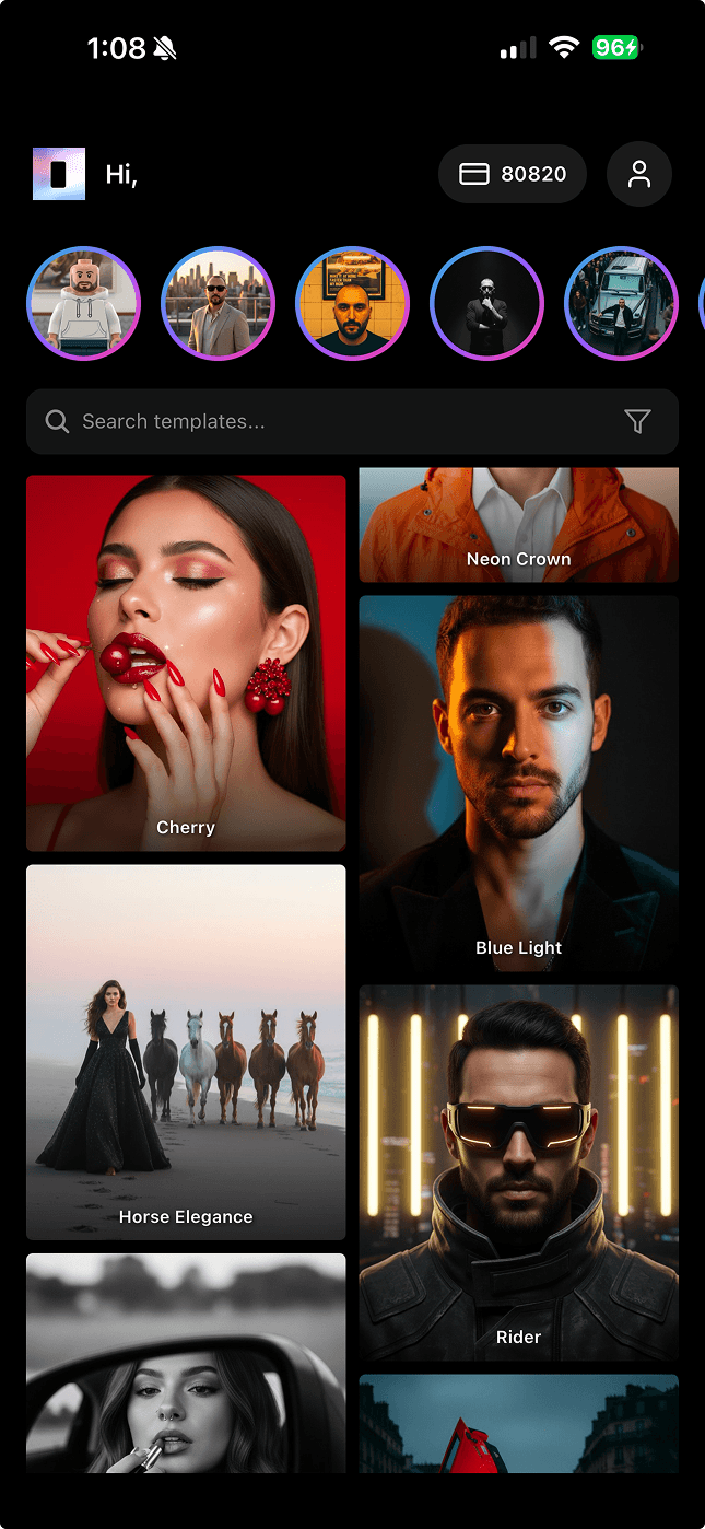 App Screenshot 1 - Upload and Template Selection